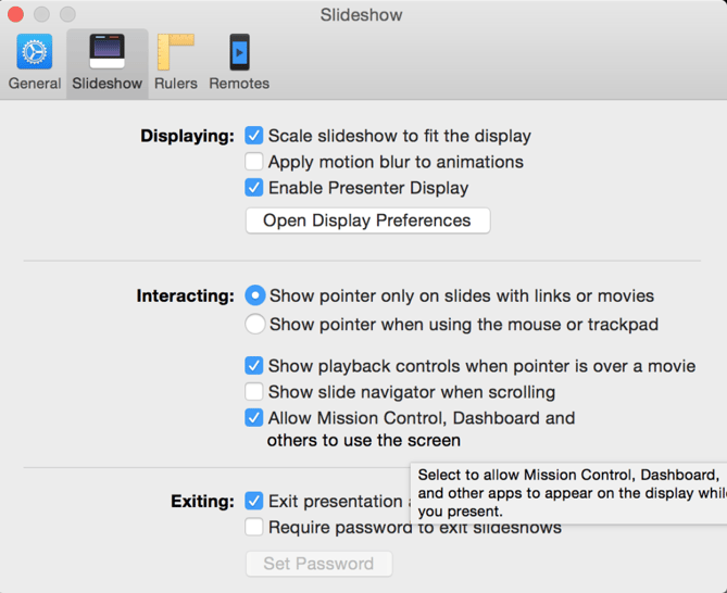 Marketing Best Practices: Apple Keynote Allow Mission Control, Dashboard and others to use the screen