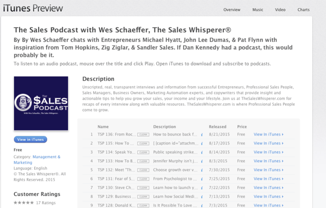 itunes preview of The Sales Podcast to subscribe