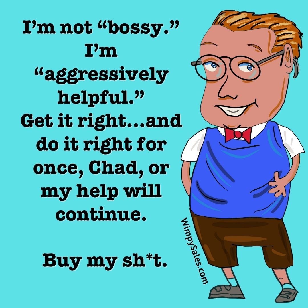 aggressively helpful wimpy salesman